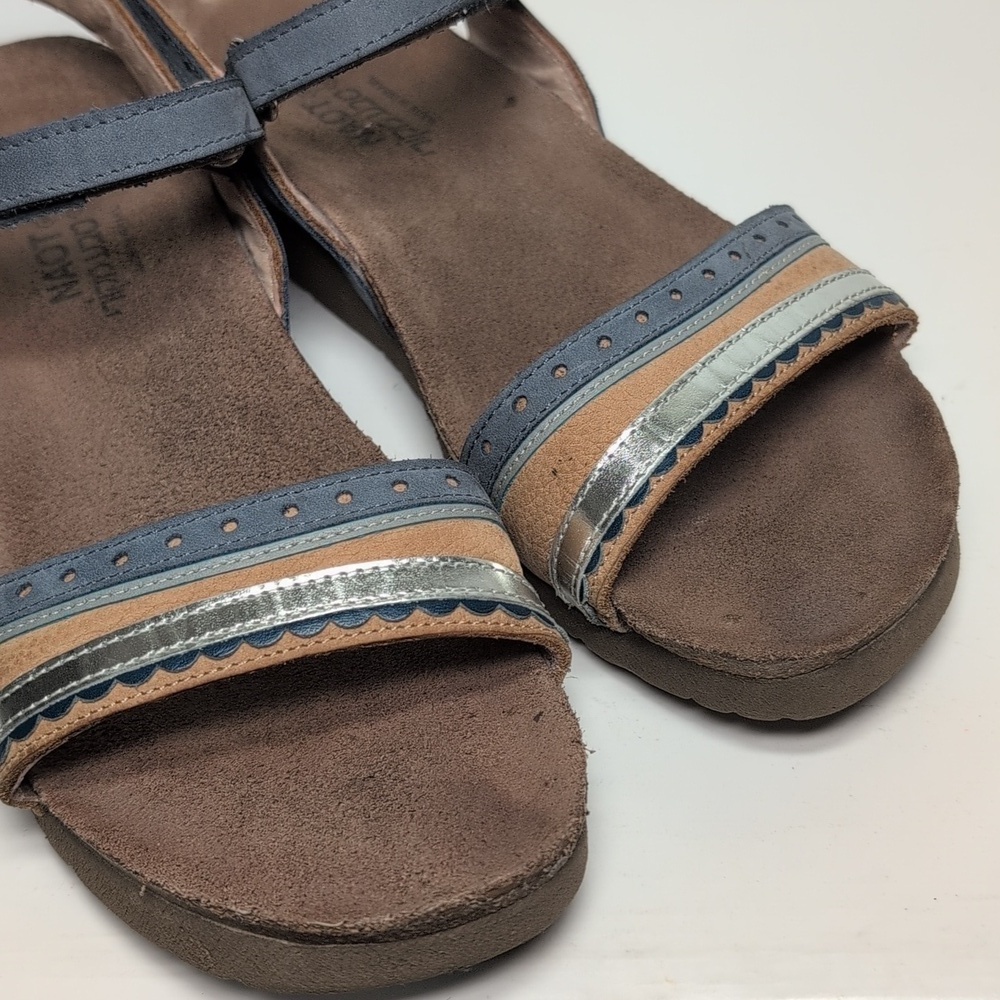 Naot Beverly Blue and Brown wedge Sandals womans size 8 EU 39 - Picture 14 of 15